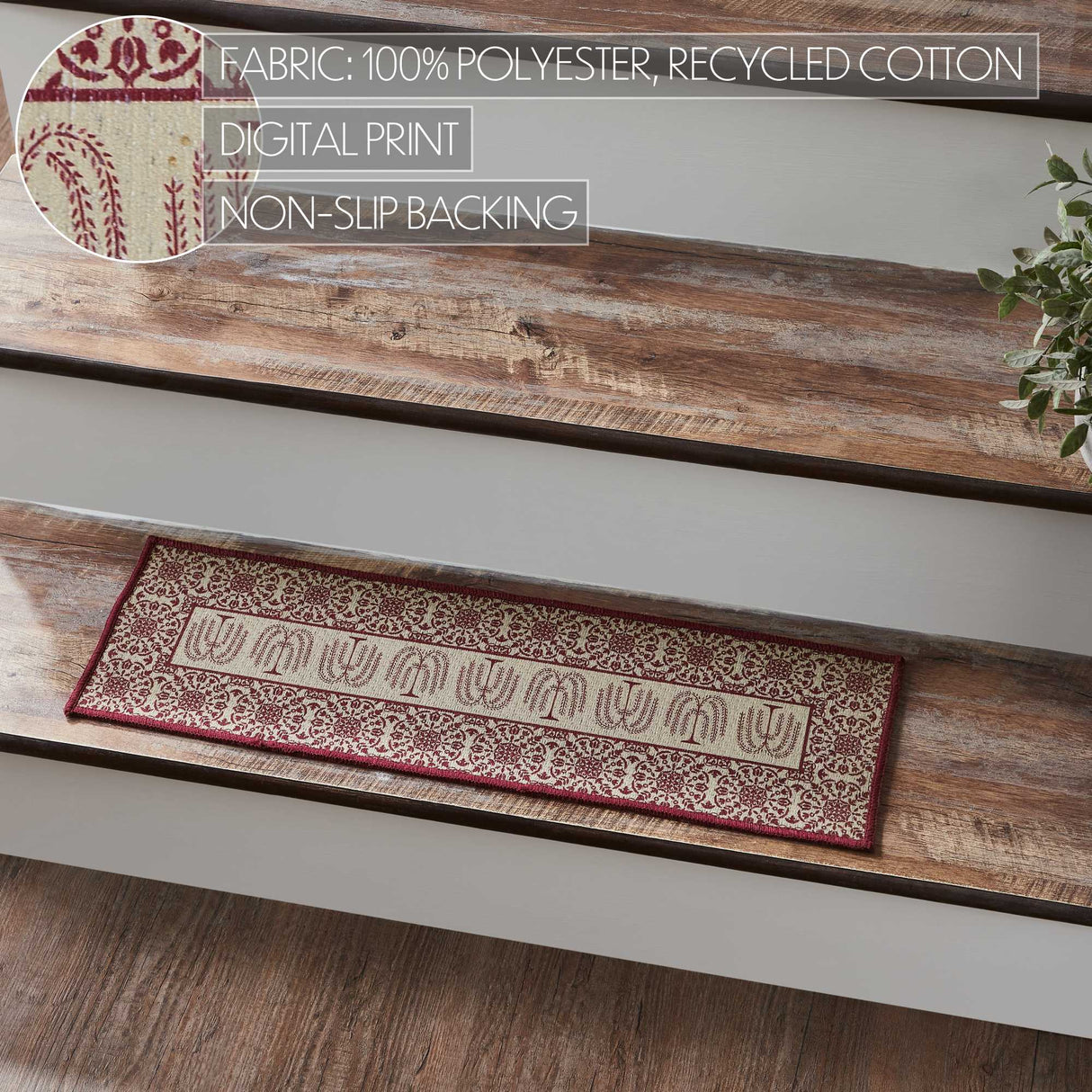 Custom House Burgundy Tan Jacquard Polyester Stair Tread Rect Latex 8.5x27