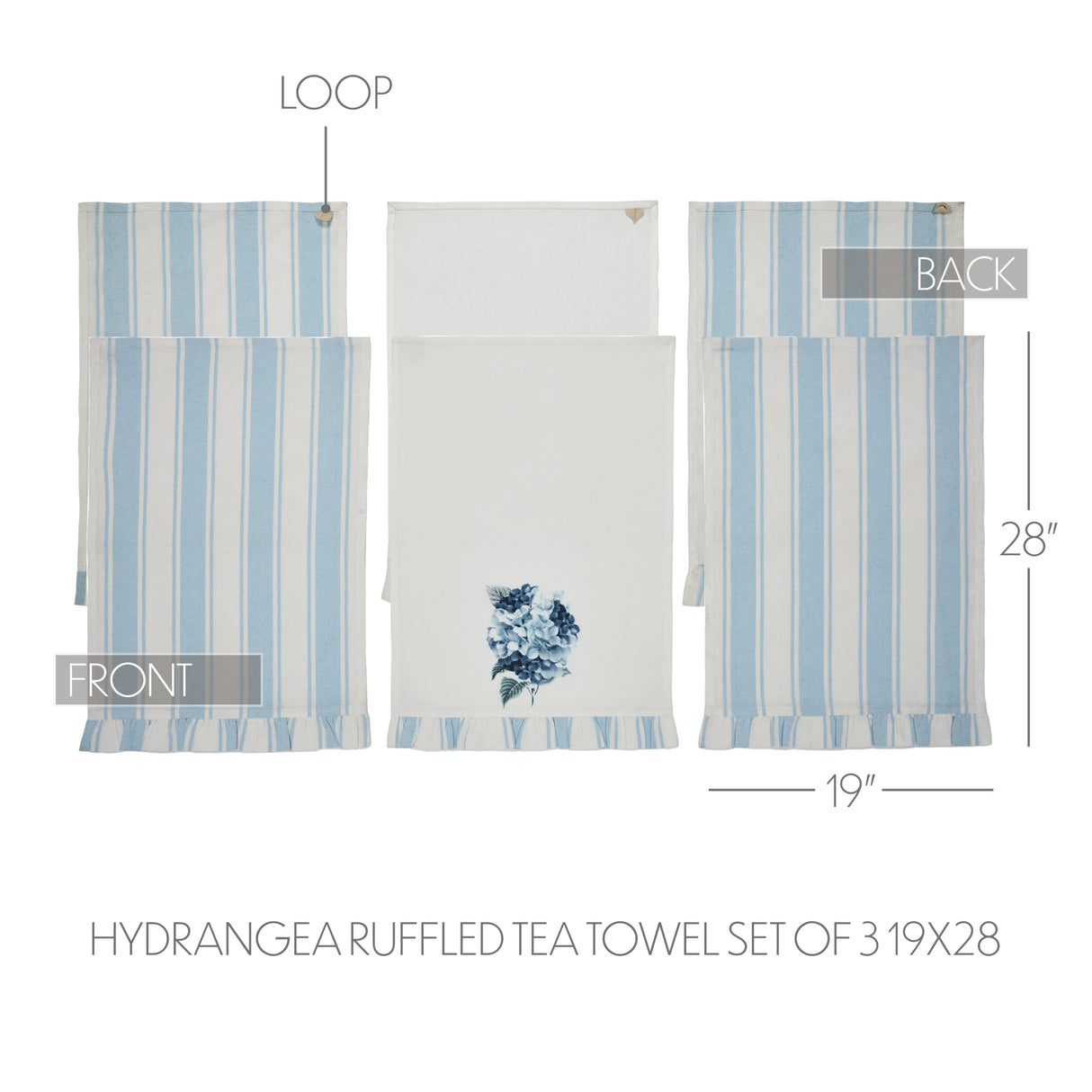 Finders Keepers Hydrangea Ruffled Tea Towel Set of 3 19x28