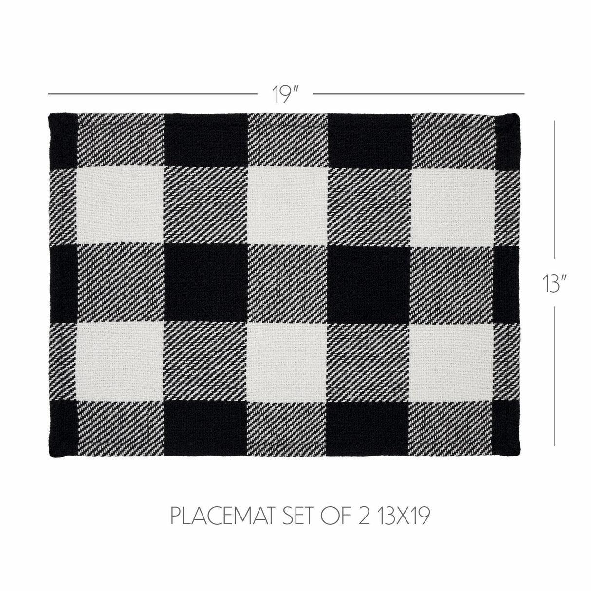Placemat 13x19 Set of 2, Cotton Dining Room, Kitchen Placemat, Dining Table Placemats, Place Mat, Annie Buffalo Check Collection, Rectangle 13x19, Country Black, 3 Pack 6 Pack