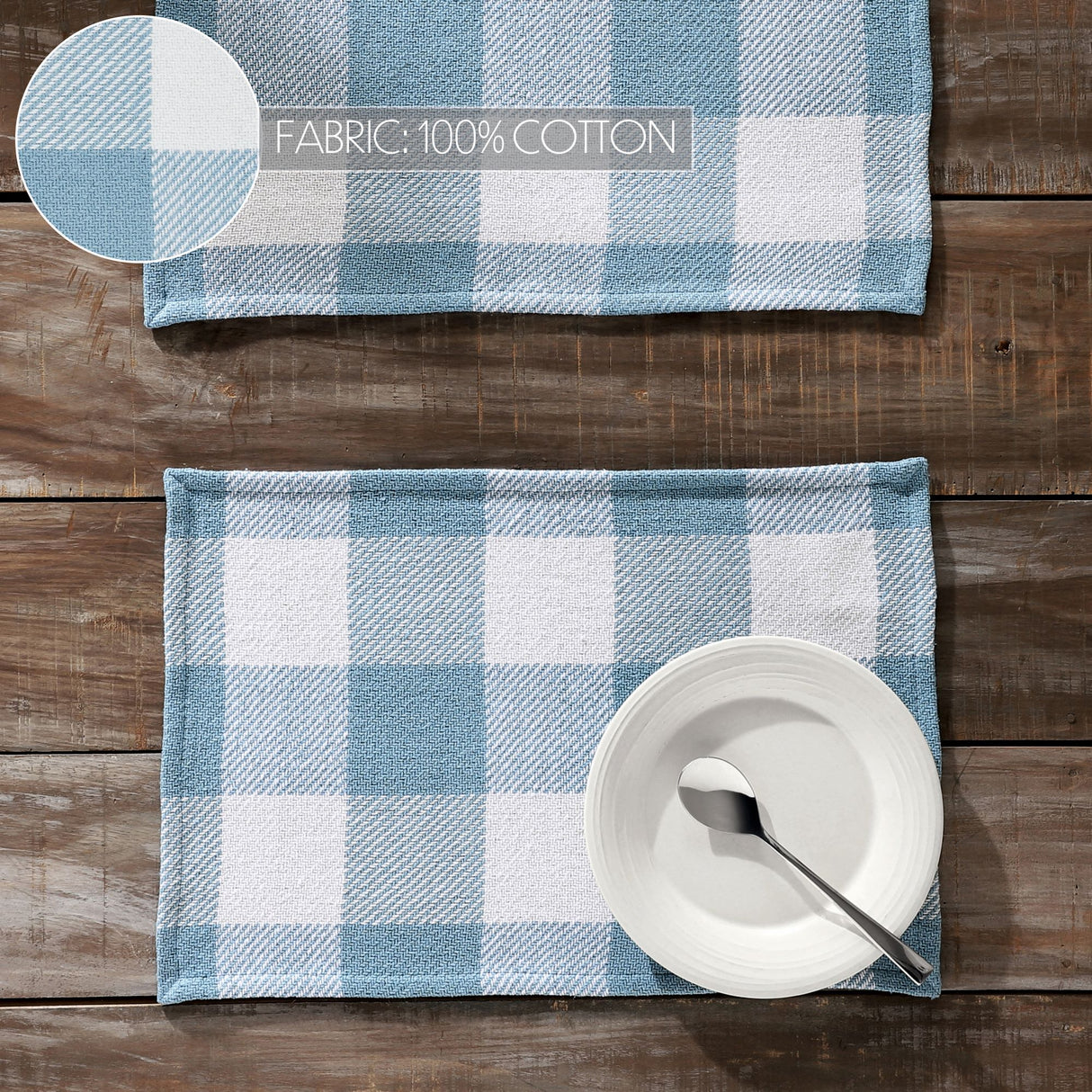 Placemat 13x19 Set of 2, Cotton Dining Room, Kitchen Placemat, Dining Table Placemats, Place Mat, Annie Buffalo Check Collection, Rectangle 13x19, Dusk Blue, 4 Pack 8 Pack