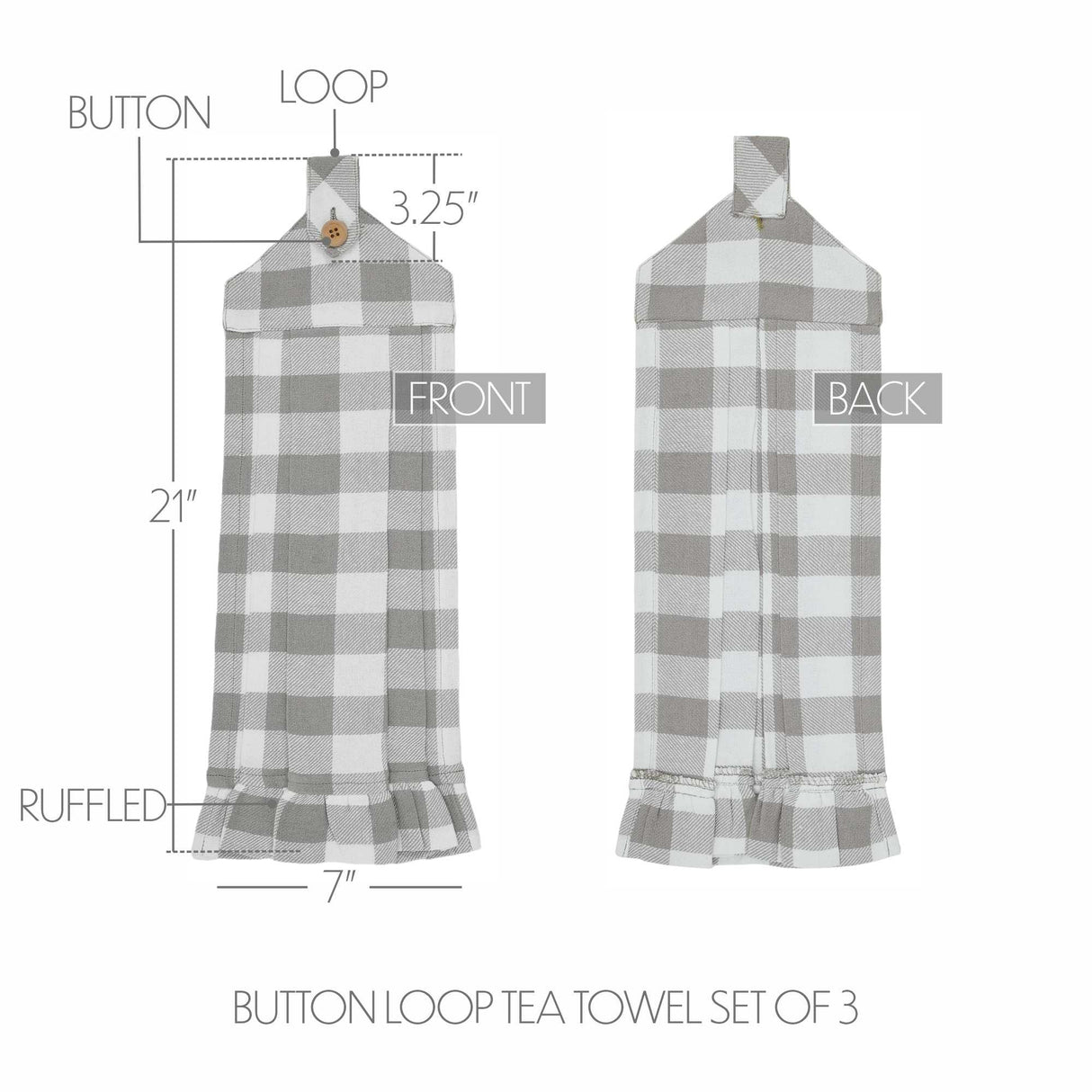 Annie Buffalo Check Grey Button Loop Tea Towel Set of 3