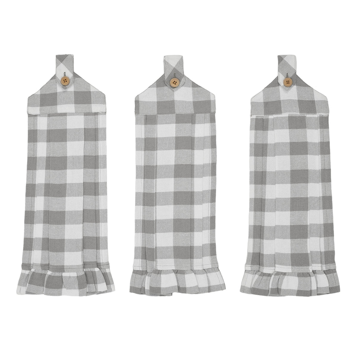 VHC Brands Annie Buffalo Check Gray 7PC Set 2 Oven Mitt 2 Pot Holder and 3 Tea Towels