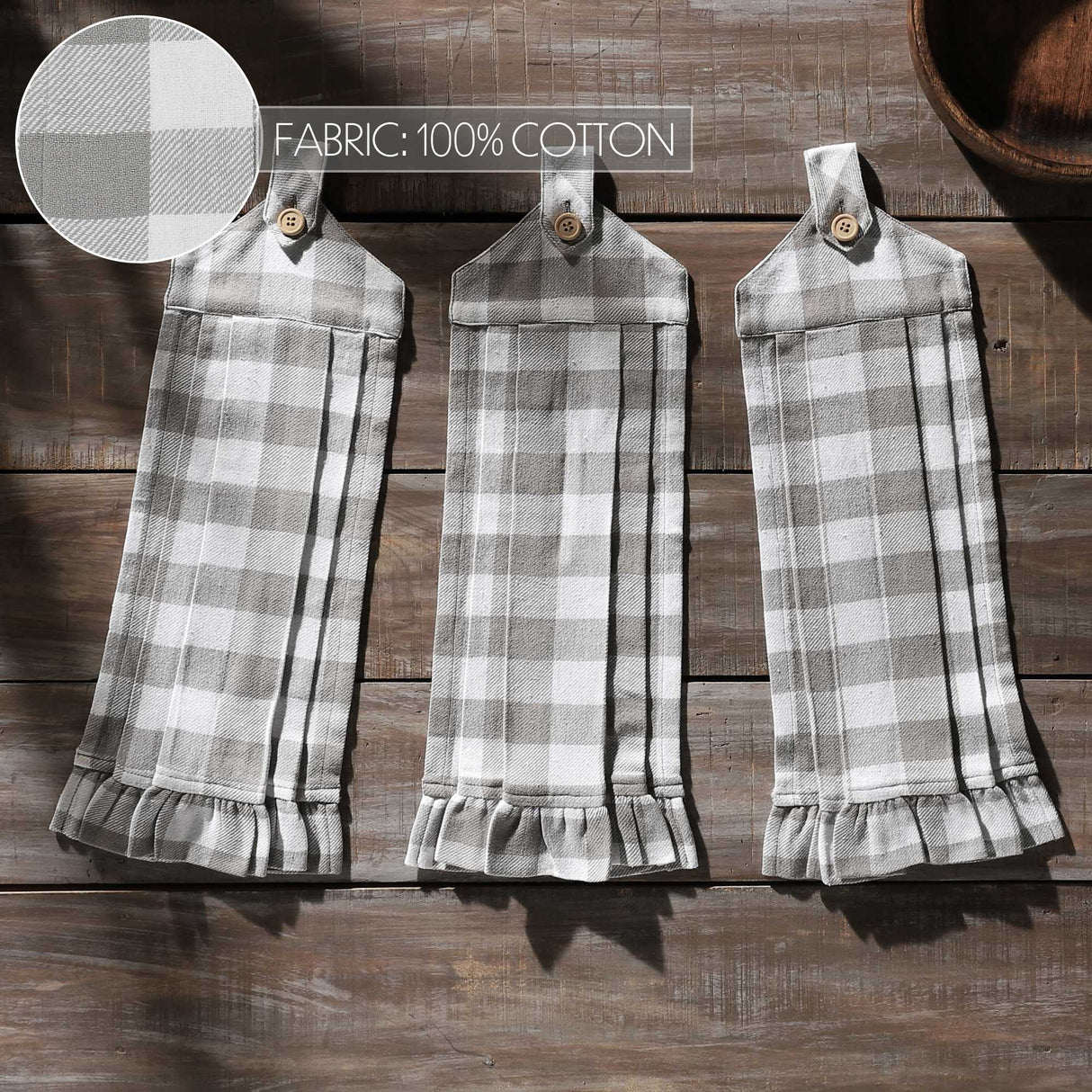 VHC Brands Annie Buffalo Check Gray 7PC Set 2 Oven Mitt 2 Pot Holder and 3 Tea Towels