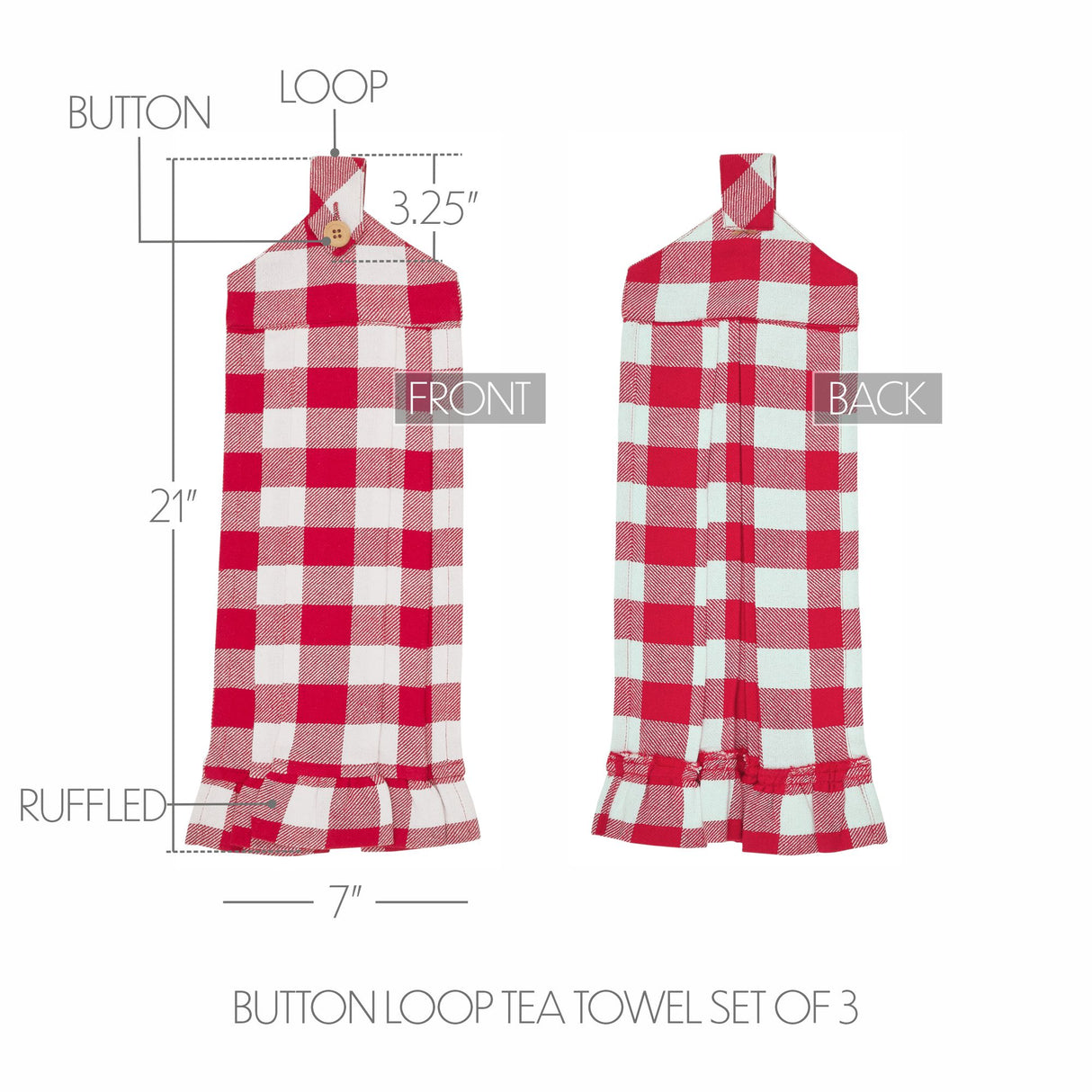 Annie Buffalo Check Red Button Loop Tea Towel Set of 3