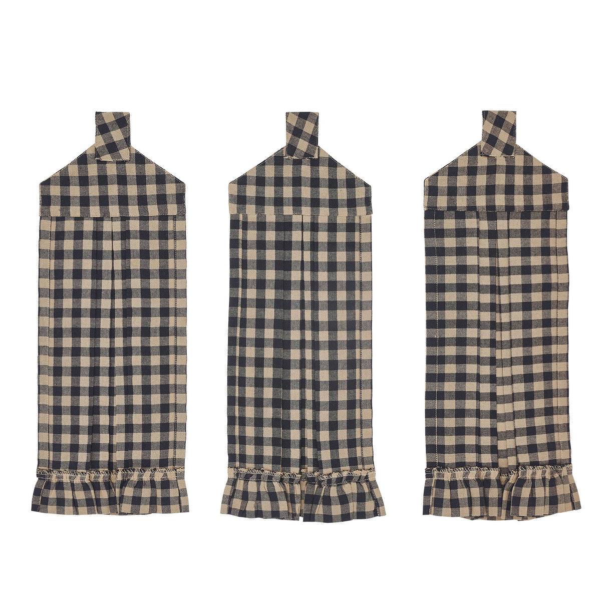 Black Check Button Loop Tea Towel Set of 3