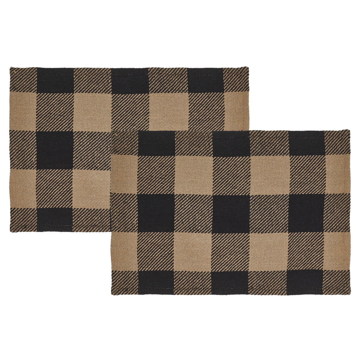 Placemat 13x19 Set of 2, Cotton Dining Room, Kitchen Placemat, Dining Table Placemats, Place Mat, Black Check Collection, Rectangle 13x19, Country Black, 3 Pack 6 Pack