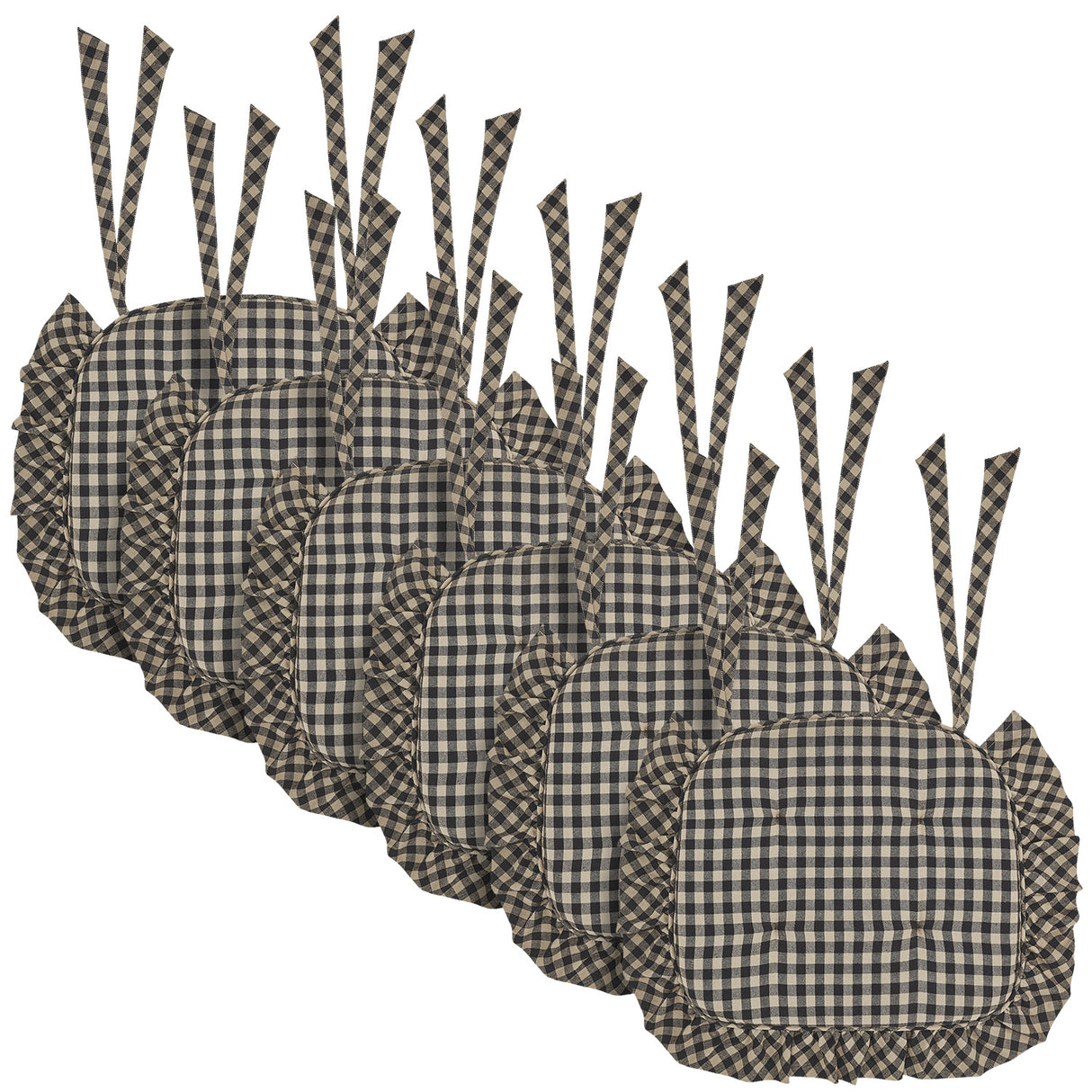 Black Check Ruffled 16.5x18 Inch Chair Pad