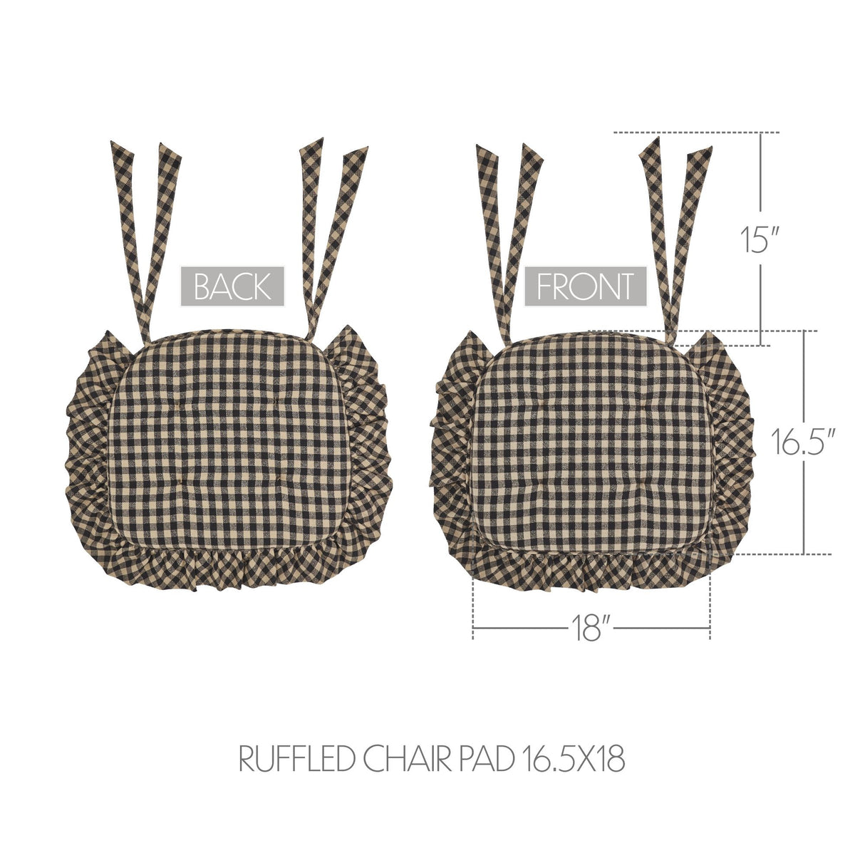 Black Check Ruffled 16.5x18 Inch Chair Pad