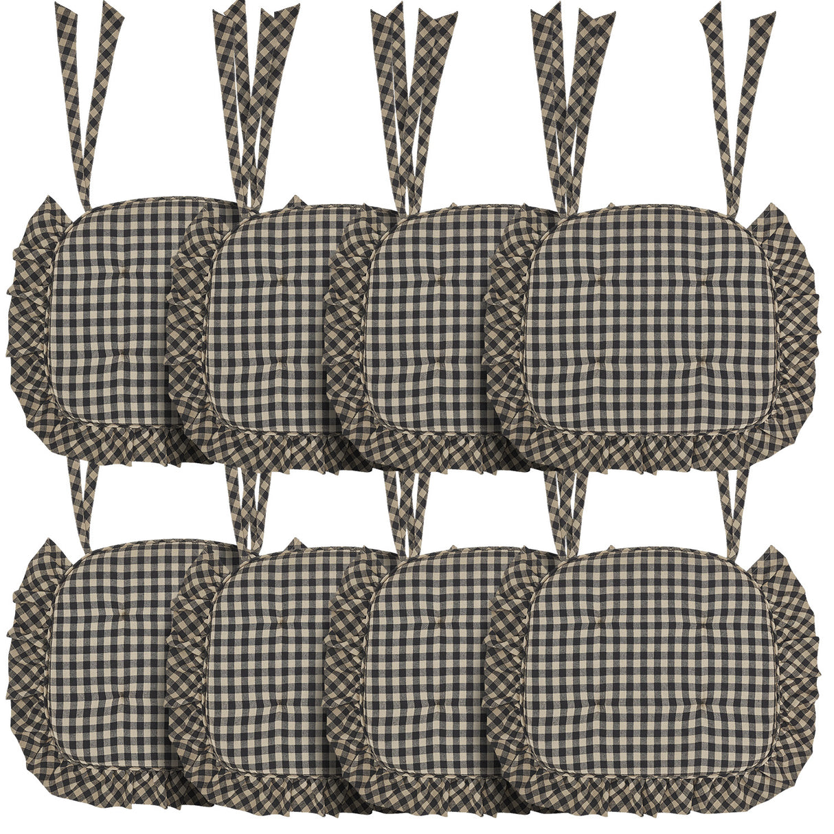 Black Check Ruffled 16.5x18 Inch Chair Pad