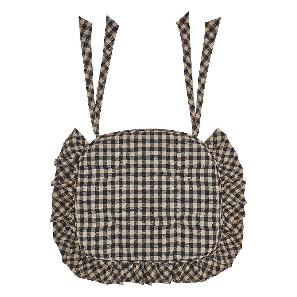 Black Check Ruffled 16.5x18 Inch Chair Pad