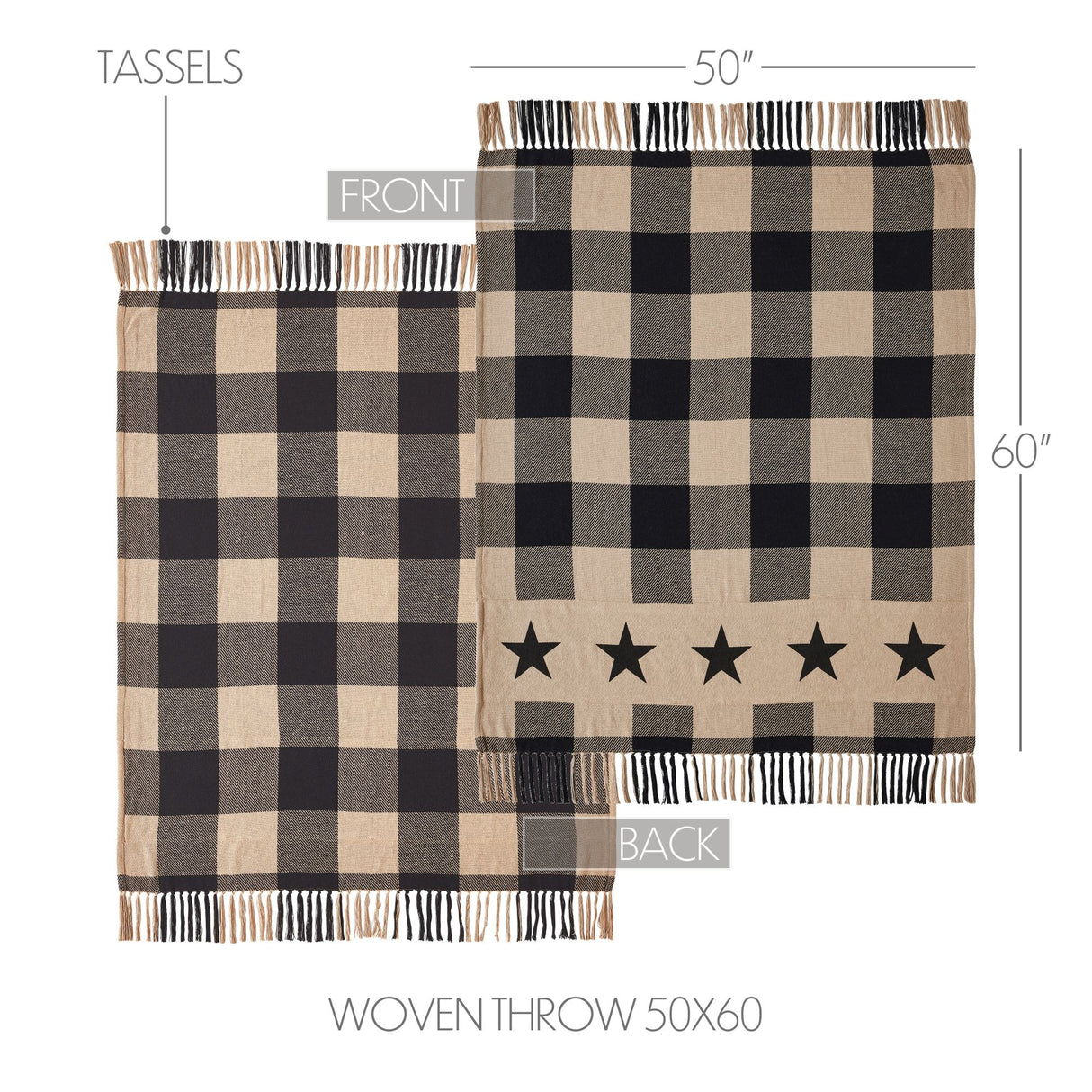 Black Check Star Woven Throw 50x60
