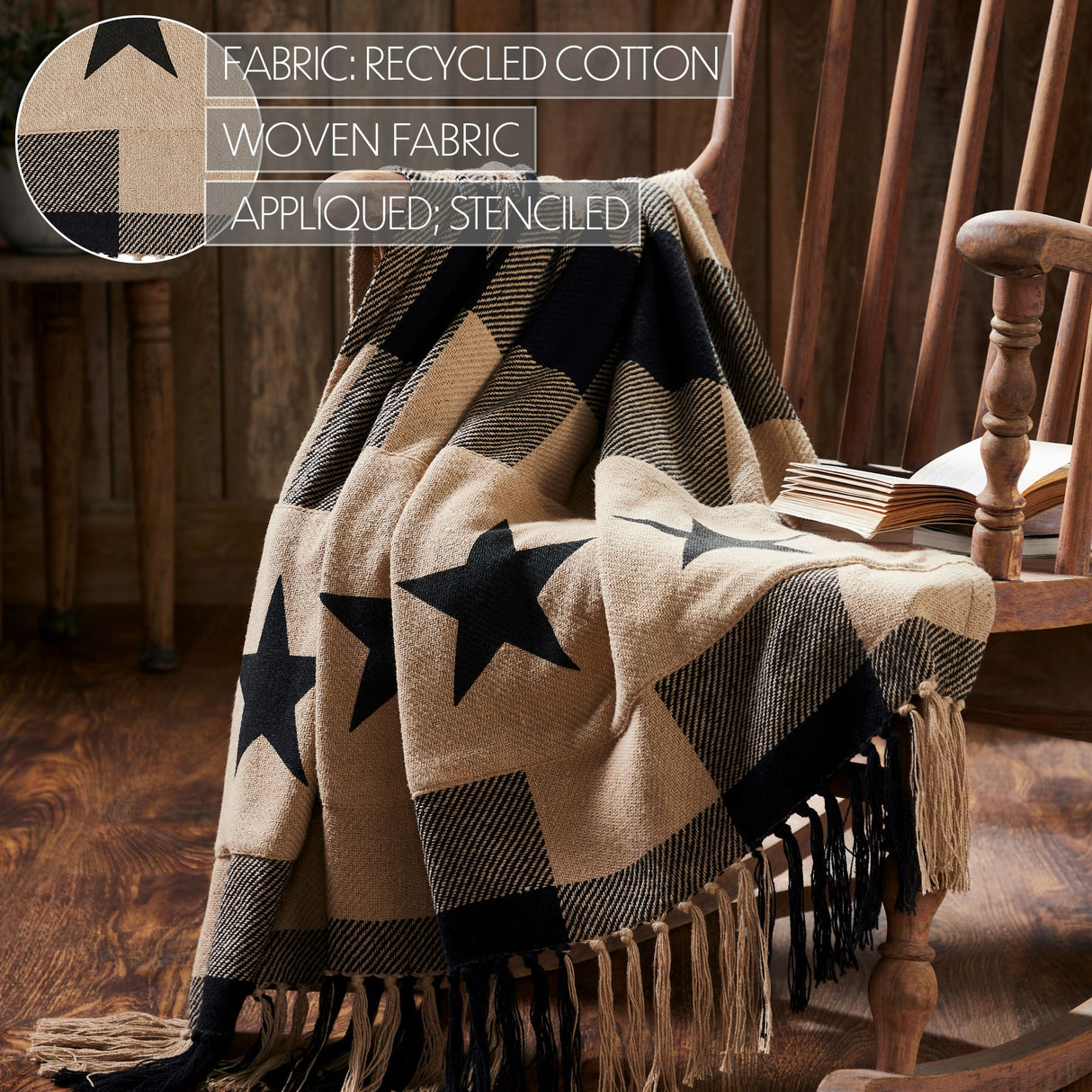 Black Check Star Woven Throw 50x60