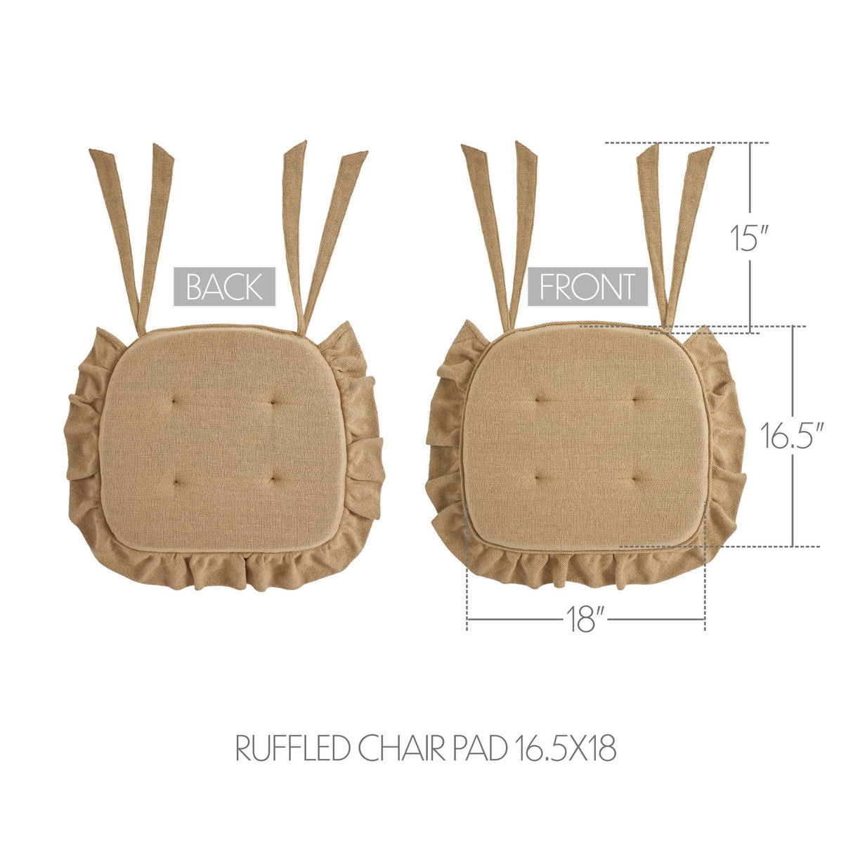 Burlap Natural Ruffled 16.5x18 Inch Chair Pad