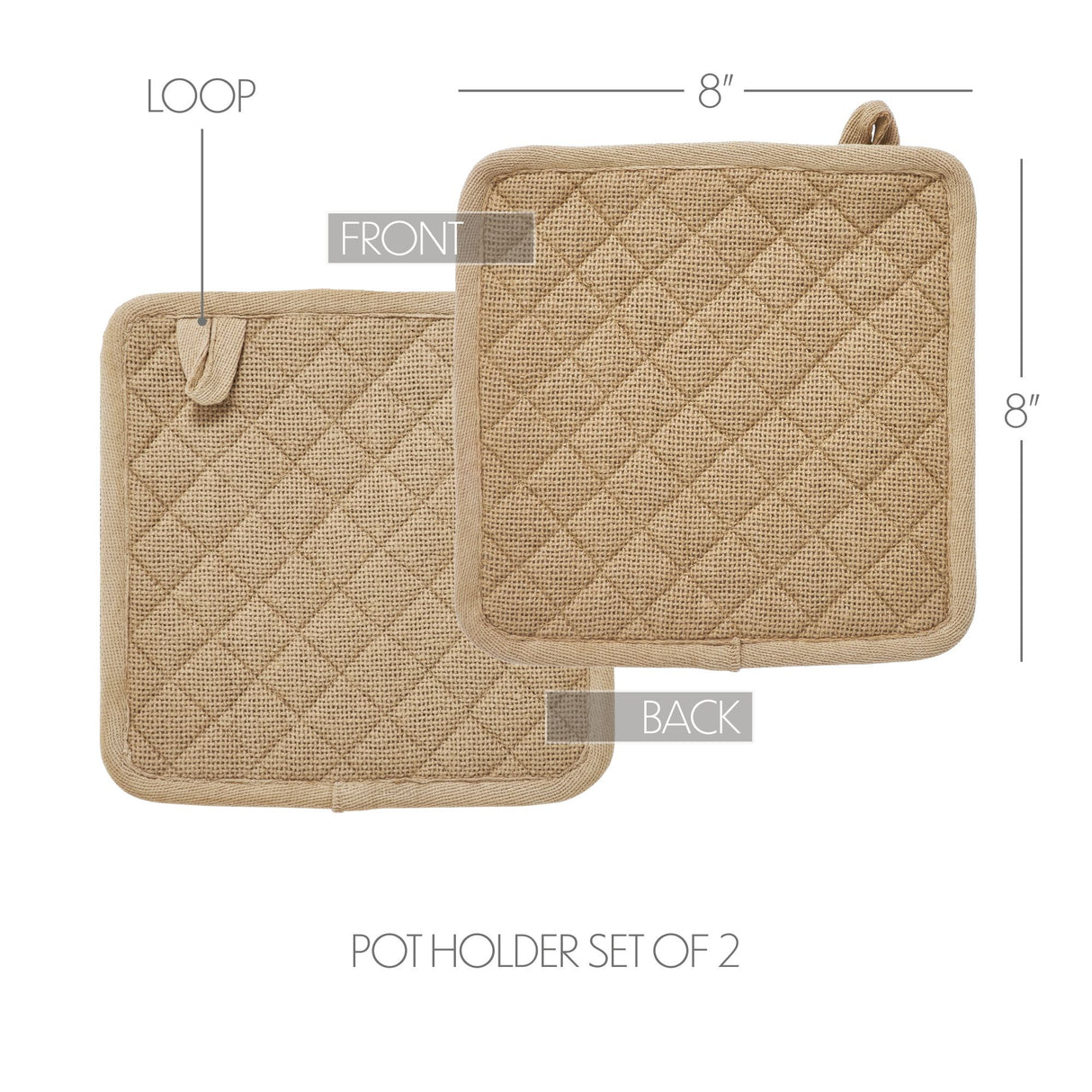 VHC Brands Burlap Natural 4PC Set 2 Oven Mitts and 2 Pot Holders