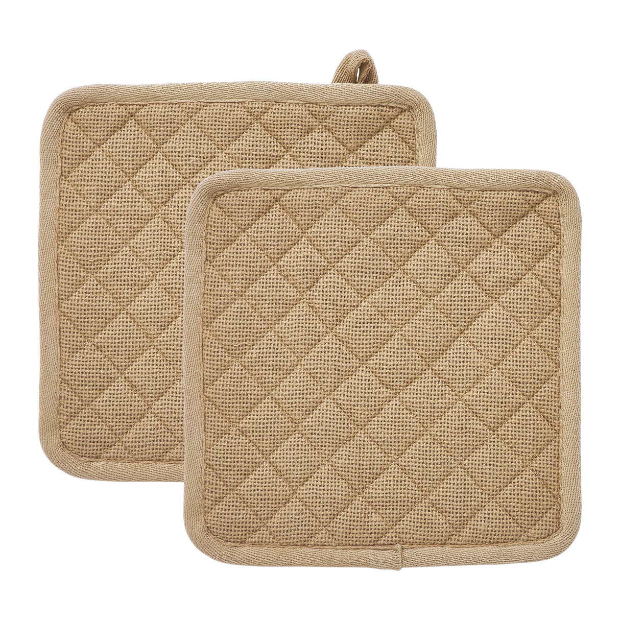 VHC Brands Burlap Natural 4PC Set 2 Oven Mitts and 2 Pot Holders