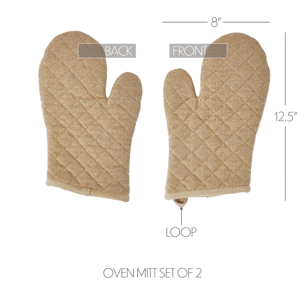 VHC Brands Burlap Natural 4PC Set 2 Oven Mitts and 2 Pot Holders