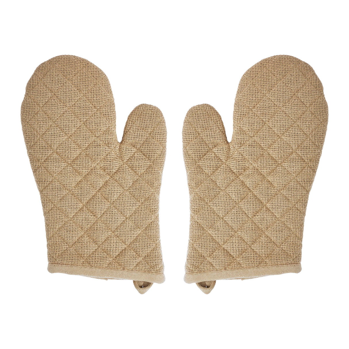 VHC Brands Burlap Natural 4PC Set 2 Oven Mitts and 2 Pot Holders