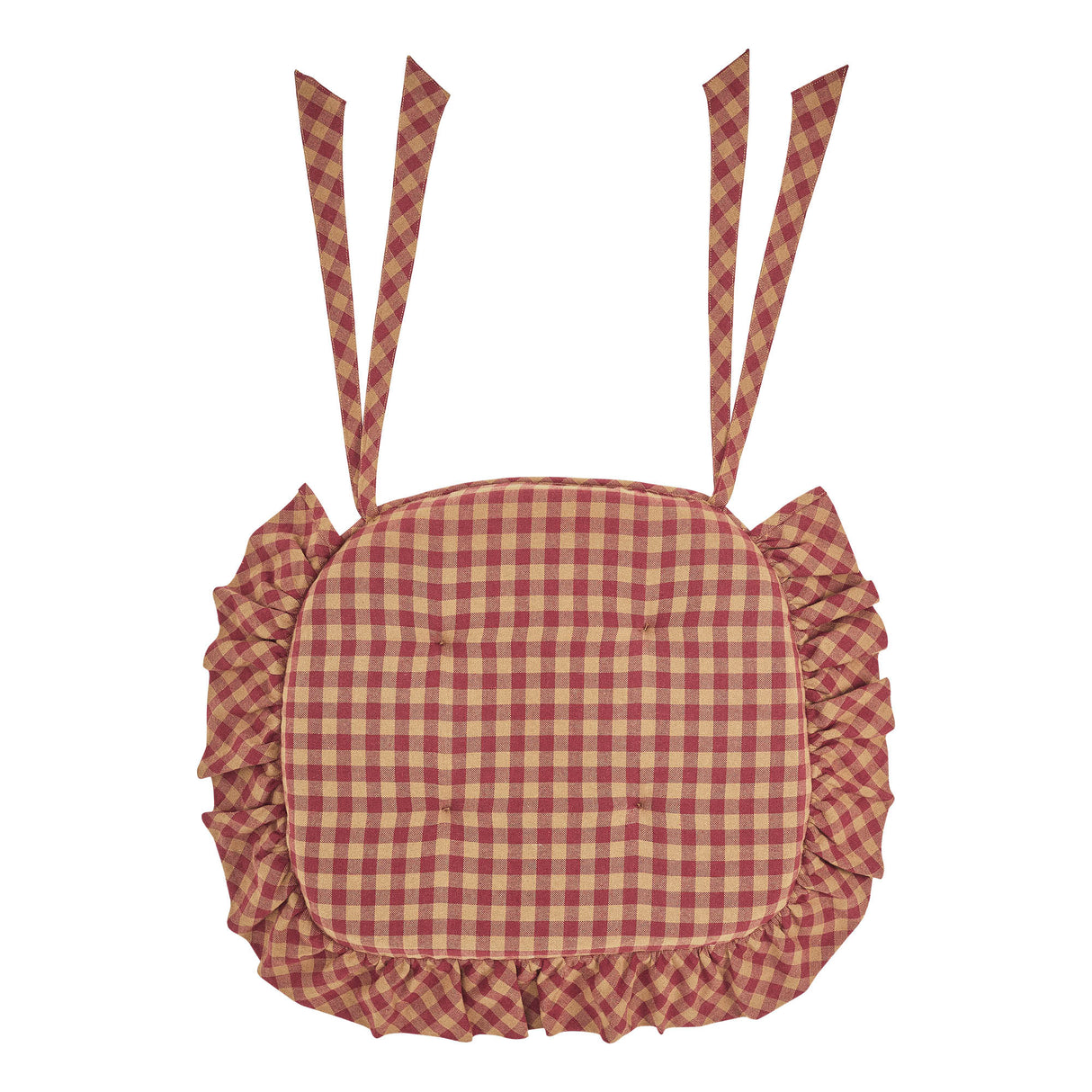 Burgundy Check Ruffled 16.5x18 Inch Chair Pad