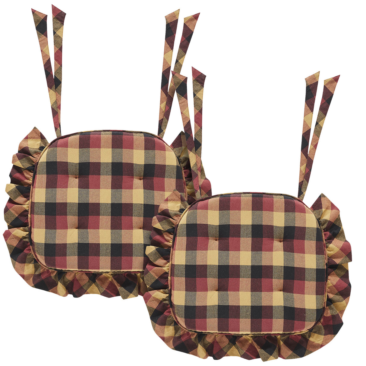 Heritage Farms Primitive Check 16.5x18 Inch Ruffled Chair Pad