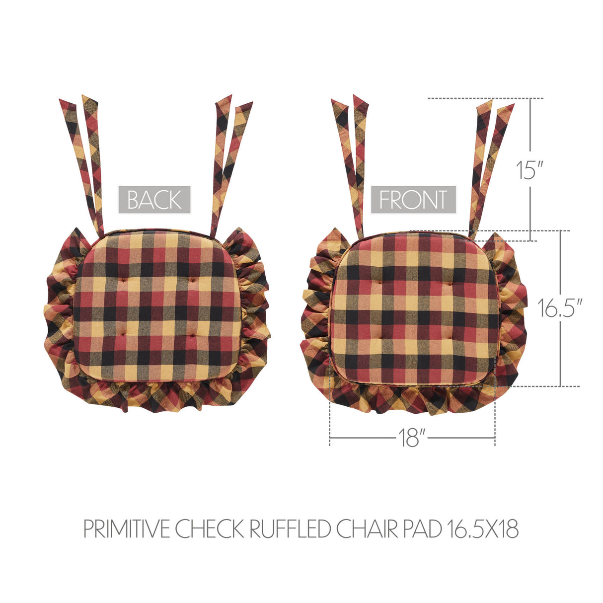 Heritage Farms Primitive Check 16.5x18 Inch Ruffled Chair Pad