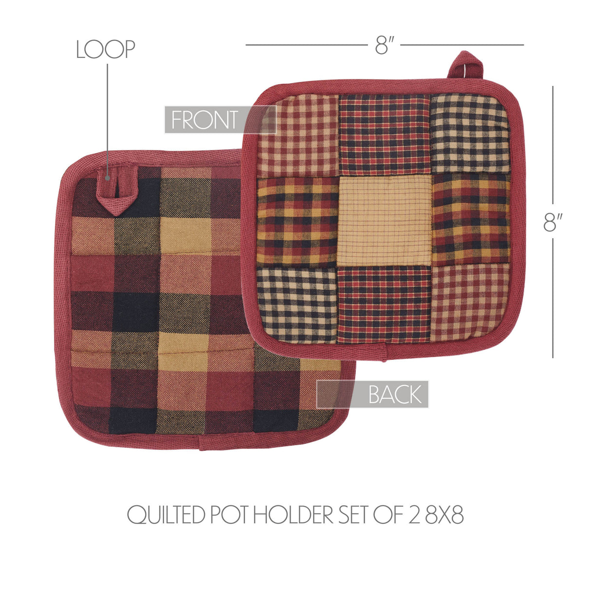 Heritage Farms Primitive Check Pot Holder Set of 2 8x8