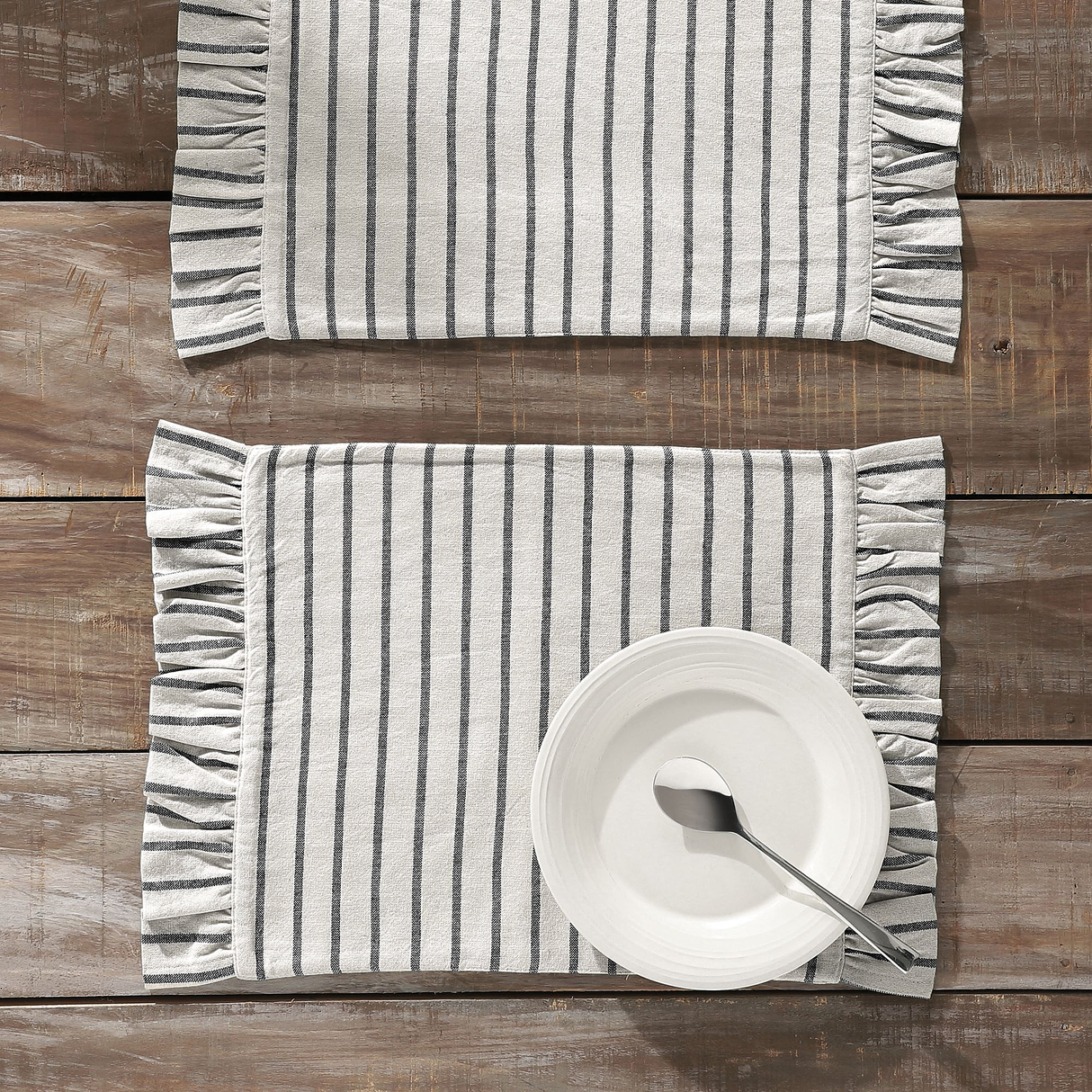 Kaila Ticking Stripe Ruffled Placemat Set of 2 13x19