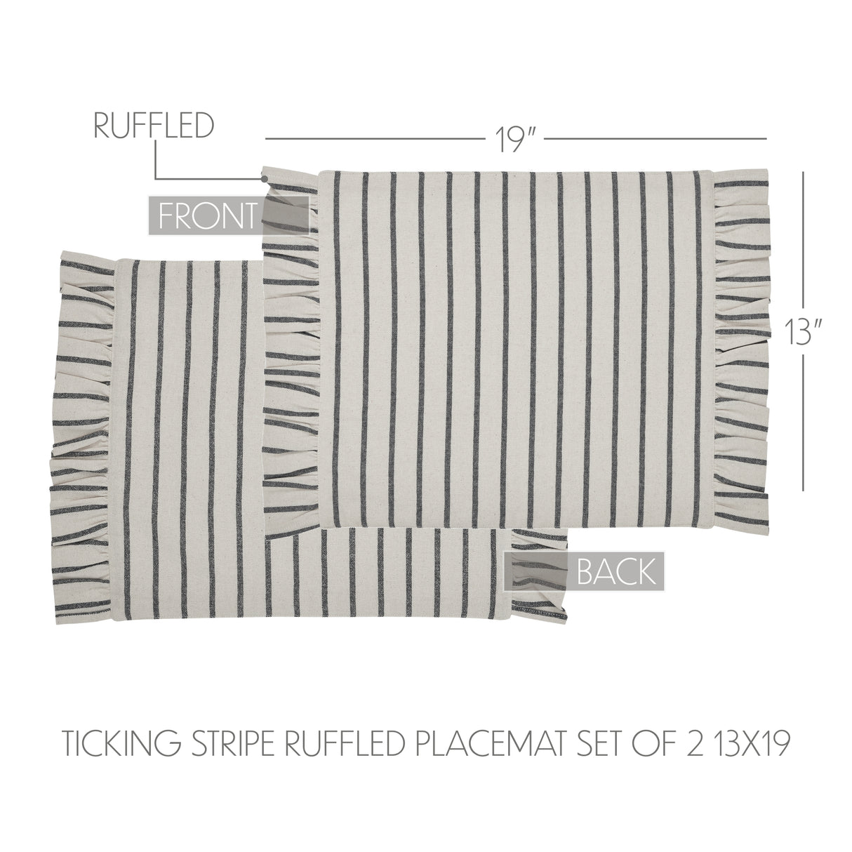 Kaila Ticking Stripe Ruffled Placemat Set of 2 13x19, 4 Pack