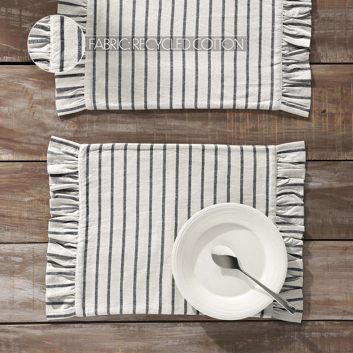 Kaila Ticking Stripe Ruffled Placemat Set of 2 13x19, 6 Pack 12 Pack