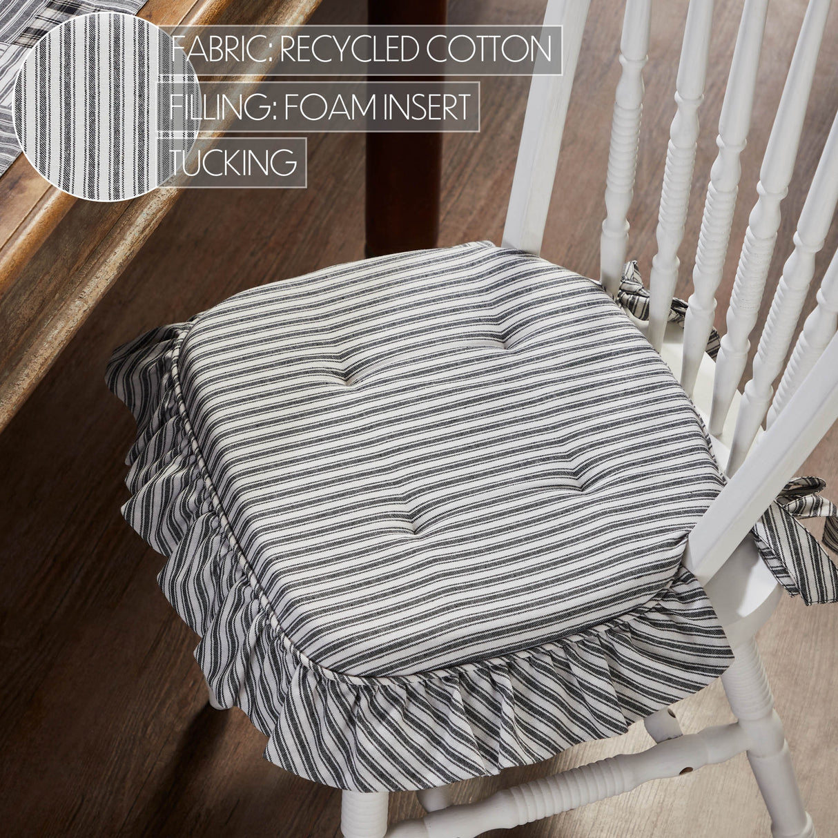 Sawyer Mill Ticking Stripe 16.5x18 Inch Ruffled Chair Pad