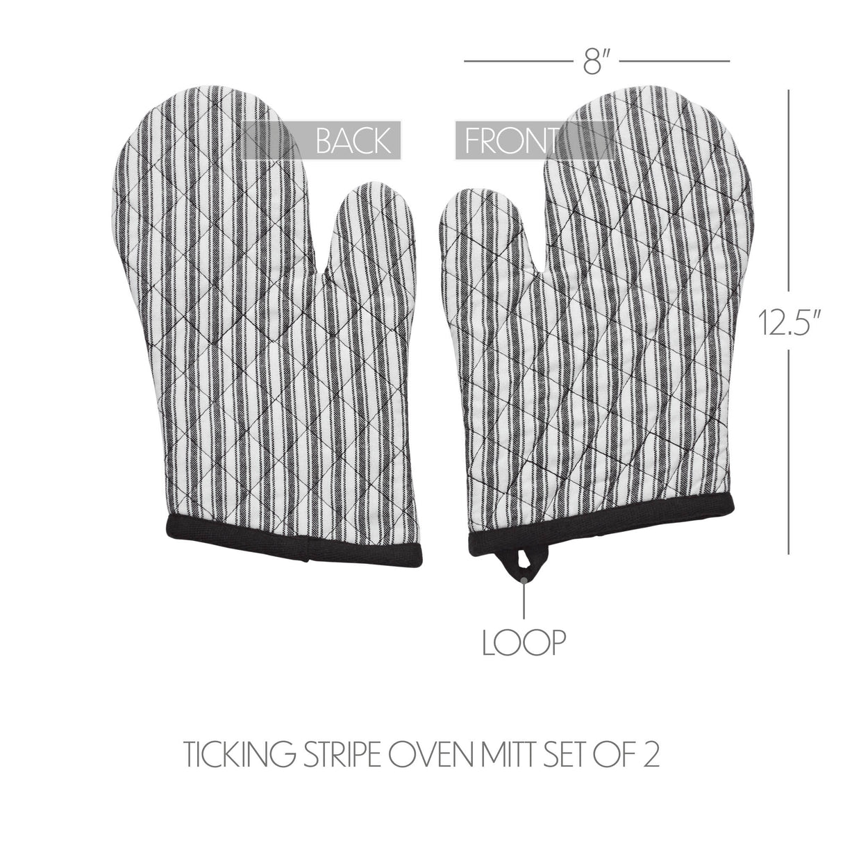 VHC Brands Sawyer Mill Black 4PC Set 2 Oven Mitts and 2 Pot Holders