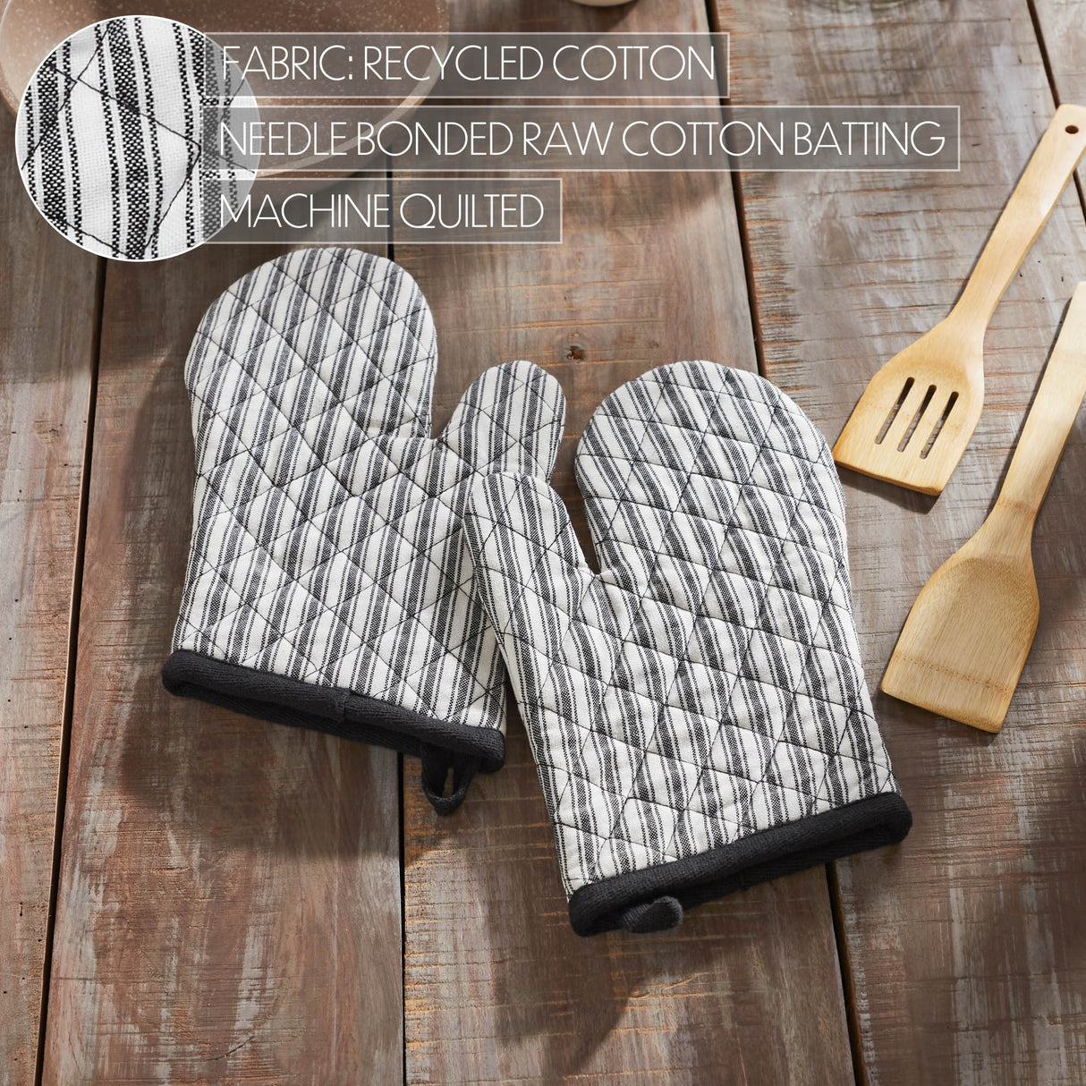 VHC Brands Sawyer Mill Black 7PC Set 2 Oven Mitts 2 Pot Holders and 3 Tea Towels