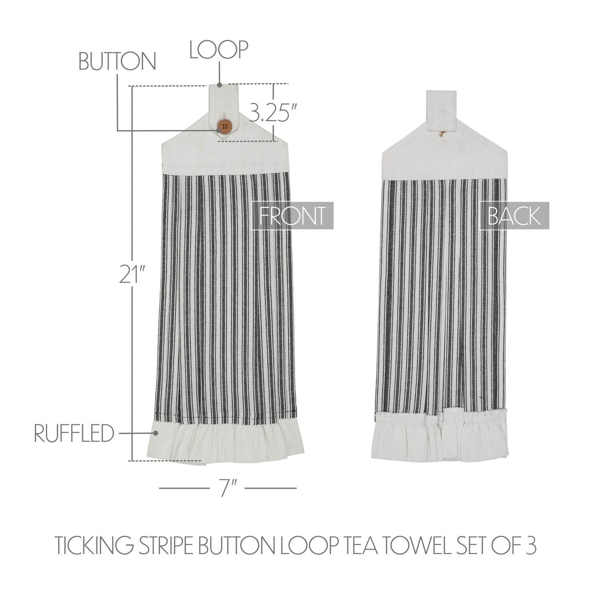 VHC Brands Sawyer Mill Black 7PC Set 2 Oven Mitts 2 Pot Holders and 3 Tea Towels
