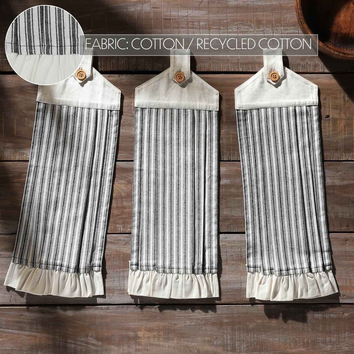 VHC Brands Sawyer Mill Black 7PC Set 2 Oven Mitts 2 Pot Holders and 3 Tea Towels