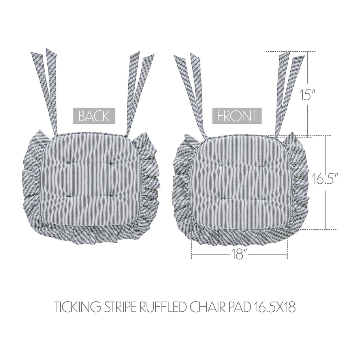 Sawyer Mill Ticking Stripe 16.5x18 Inch Ruffled Chair Pad