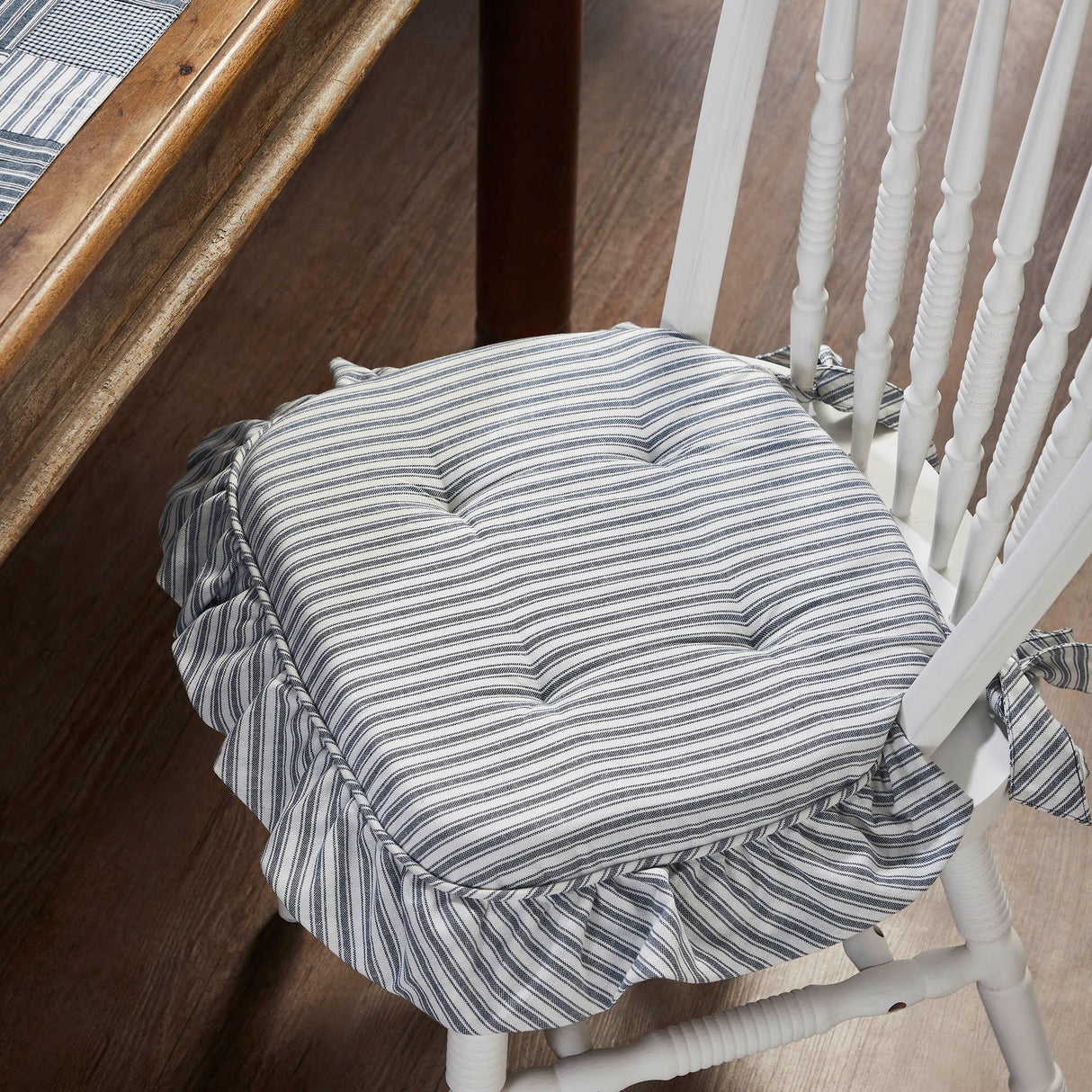 Sawyer Mill Ticking Stripe 16.5x18 Inch Ruffled Chair Pad