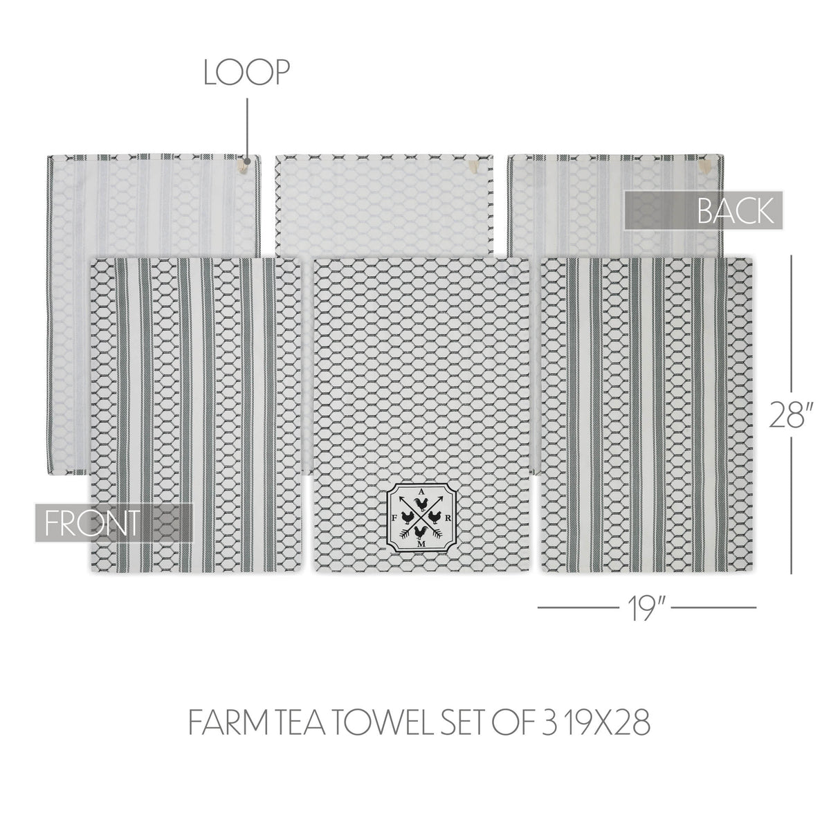 Down Home FARM Tea Towel Set of 3 19x28