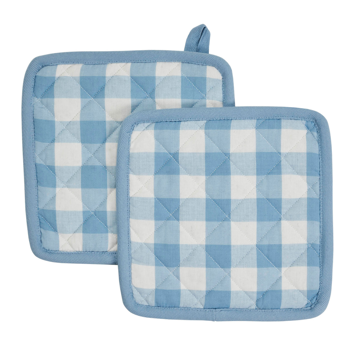 VHC Brands Annie Buffalo Check Blue 4PC Set 2 Oven Mitts and 2 Pot Holders