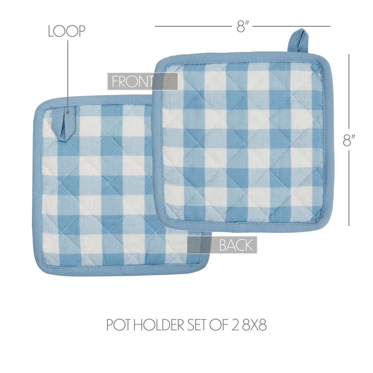 VHC Brands Annie Buffalo Check Blue 4PC Set 2 Oven Mitts and 2 Pot Holders
