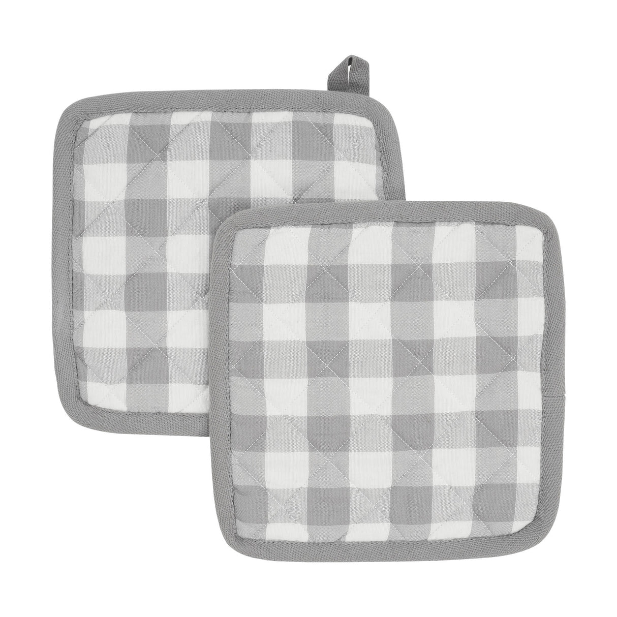 VHC Brands Annie Buffalo Check Gray 4PC Set 2 Oven Mitts and 2 Pot Holders