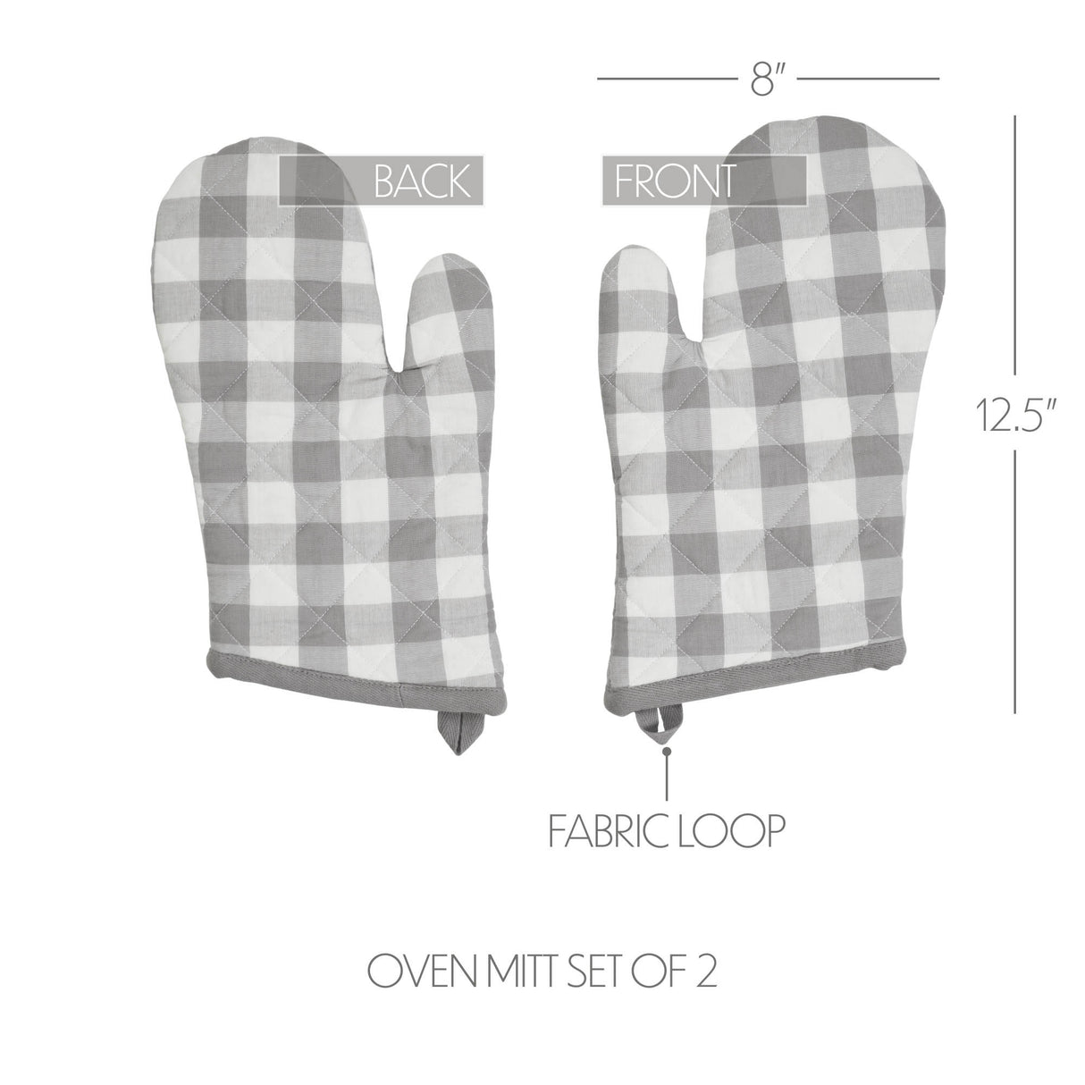 VHC Brands Annie Buffalo Check Gray 4PC Set 2 Oven Mitts and 2 Pot Holders