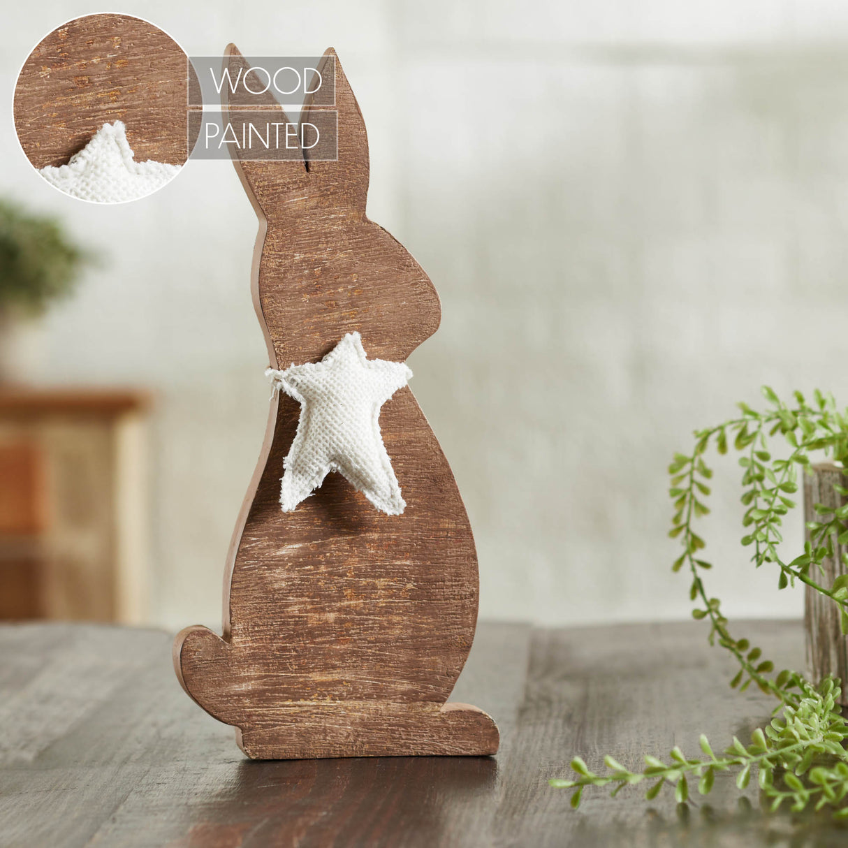 Wooden Bunny with Prim Burlap Star 13x6x1.5