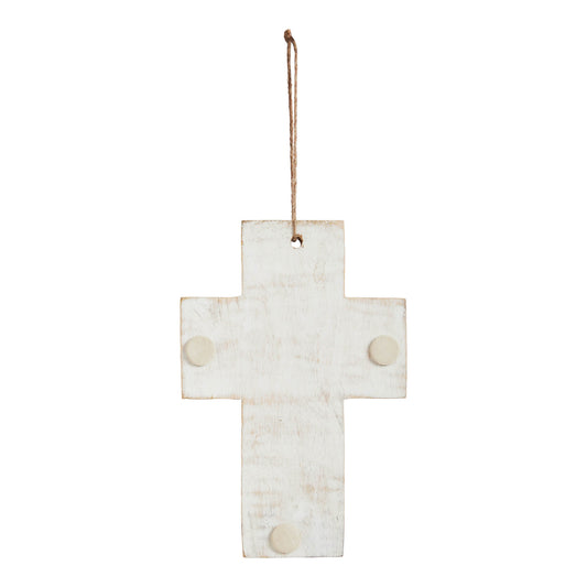 VHC Brands Wooden Cross Hanging Ornament 6x4, Easter / Spring Decor, Dining Room Entry Living Room Ornament , Painted, Risen Collection, 6x4, Whitewash
