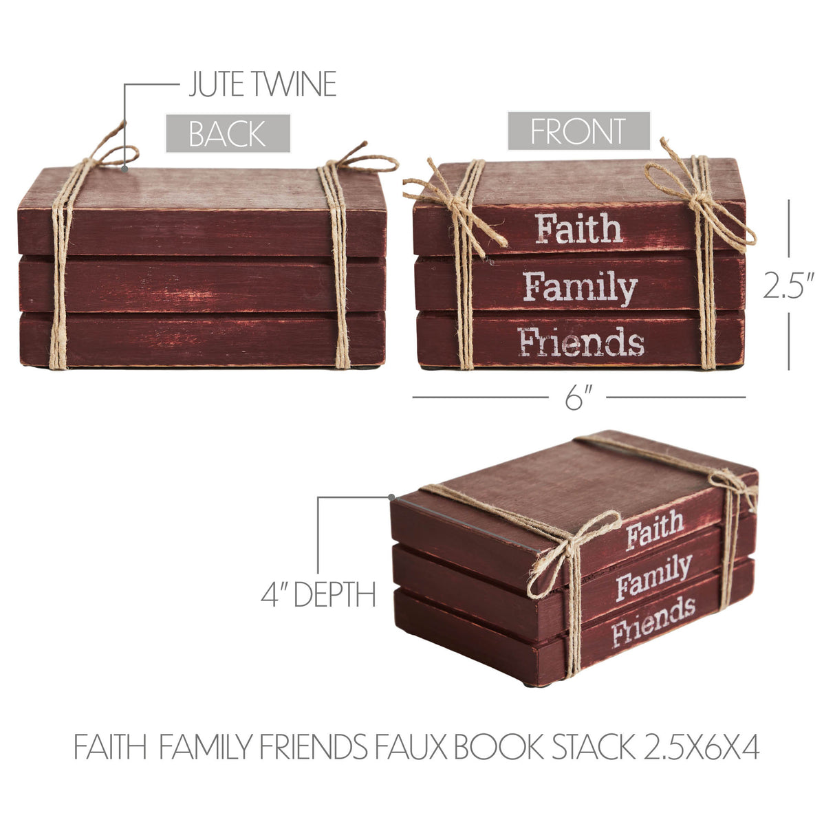 Faith Family Friends Faux Book Stack 2.5x6x4