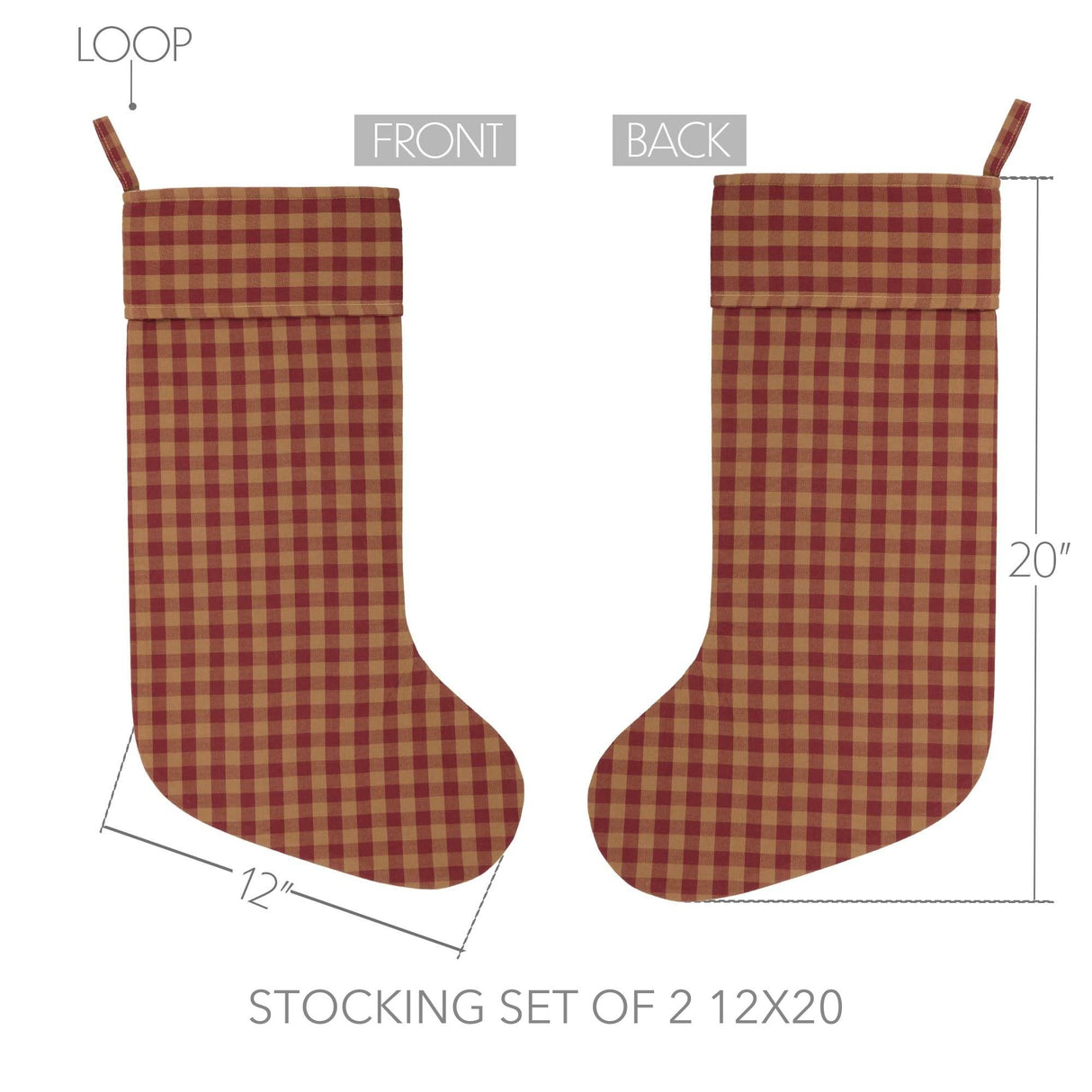 Burgundy Check Stocking Set of 2 12x20