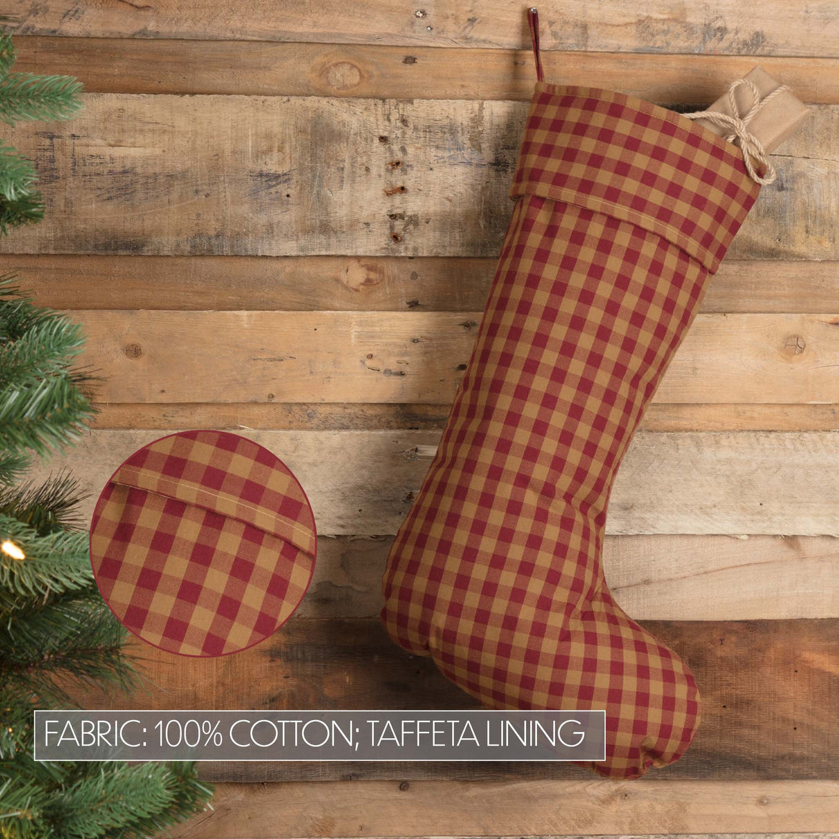 Burgundy Check Stocking Set of 2 12x20