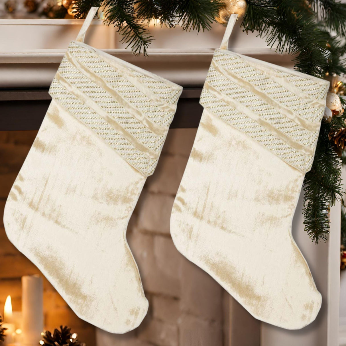 Memories Creme Stocking Set of 2 11x15