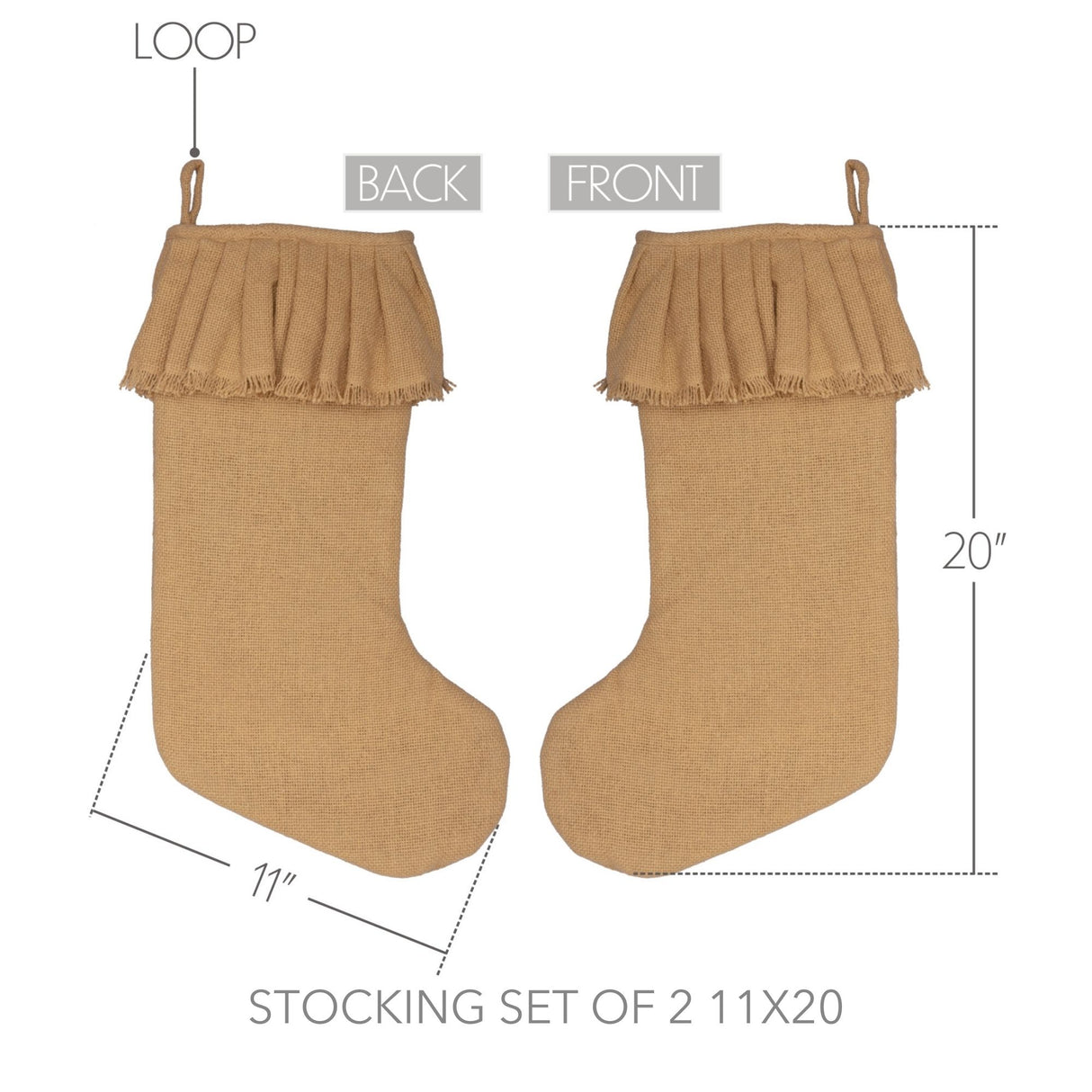 Festive Natural Burlap Ruffled Stocking Set of 2 11x20