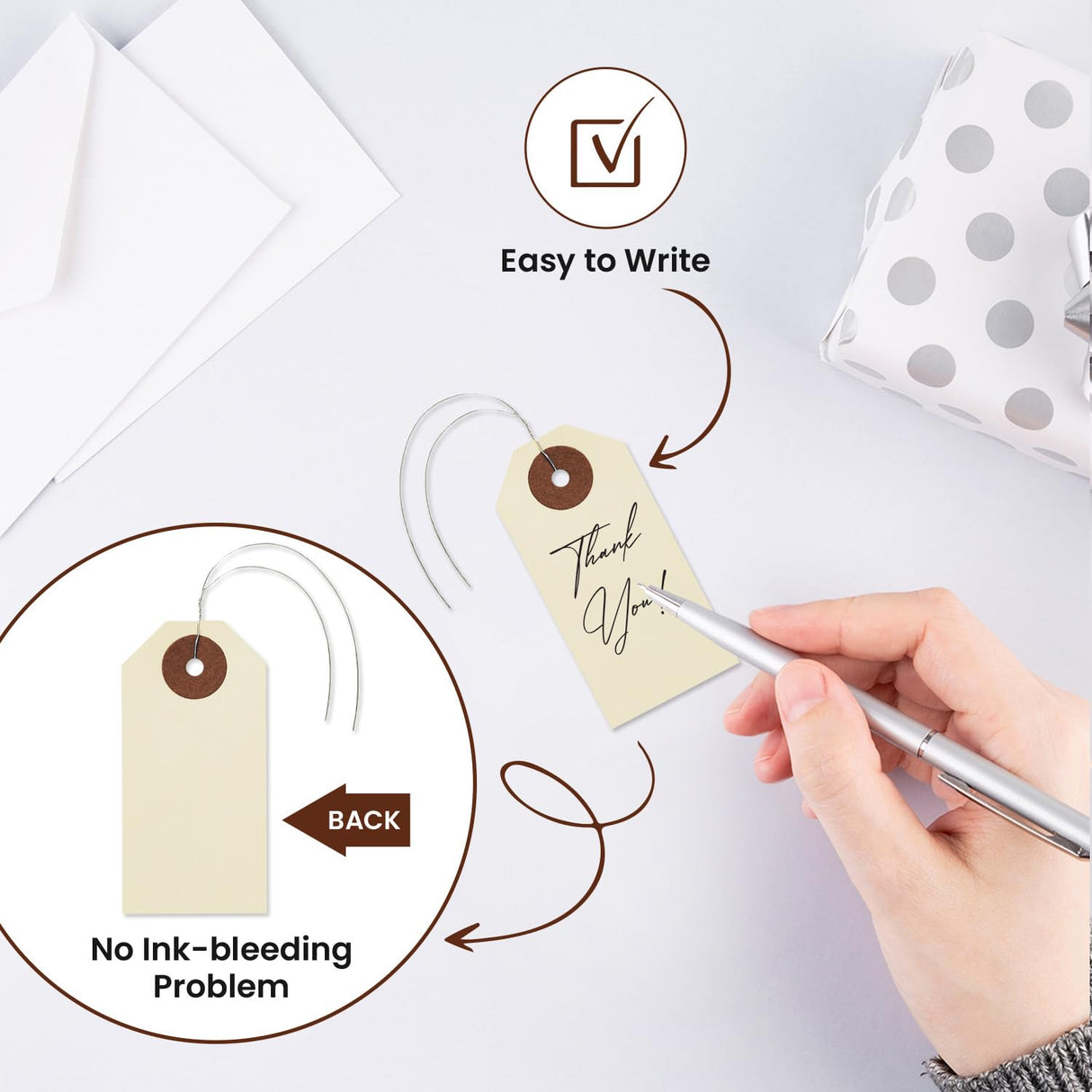 9pt Creme Manila Tag w/ Wire Hanger Set of 200 Size #1