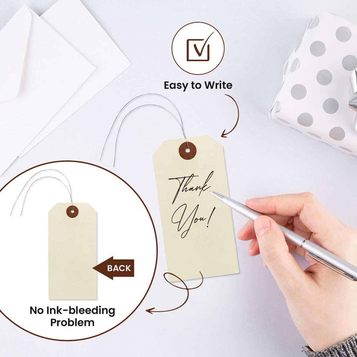 9pt Creme Manila Tag w/ Wire Hanger Set of 200 Size #5