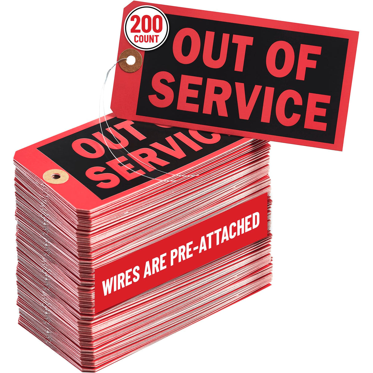 13pt Out of Service Tag w/ Wire Hanger Set of 200 6.22x3.15
